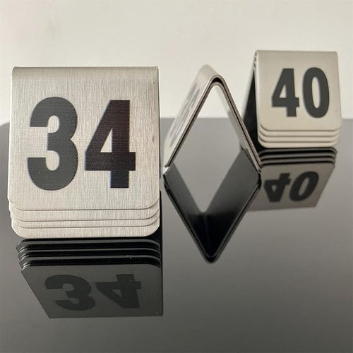 10 Pcs Metal Place Cards Stackable Tent Style Table Numbers，Place Card Holders for Celebration Wedding Party Restaurants Cafes Bars Gatherings meeting Room Board Game Serial (Small 31-40, Black)