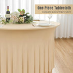 6 Pack Champagne Round Spandex Tablecloth 60 Inch, Wrinkle Free Stretch 120 Inch Fitted 5ft Champagne Table Cloths Round Table Covers with Ruffle Skirt for Party Wedding Banquet