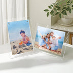 Cuspin 5x7 Acrylic Frames Set of 2 Scalloped Picture Frame, Clear Magnetic Acrylic Photo Frames with Dual Kickstand Holes for Vertical and Horizontal Display