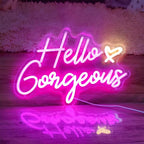 Hello Gorgeous Neon Signs Hello Gorgeous Wall Decor, Hello Gorgeous Bathroom LED Sign for Home Bar Wedding Birthday Backdrop Bacelorette Party, 15.7" x 10.3"