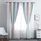 FANLI Ombre Rainbow Blackout Curtains for Kid Girls Bedroom Living Room Darking Stripe Double Layer Star Cut Out Wall Home Decor Gradient Grommet Window Curtains (Pink/Blue, 52W x 72L)