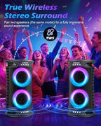 Large Bluetooth Speaker, 260W Peak Powerful Loud Sound with Deep Bass, 15Hr Playtime, Fast Charge, TWS, Cool Lights, Portable Outdoor Speaker Wireless for Party, Camping, Beach, Backyard, Home, Work