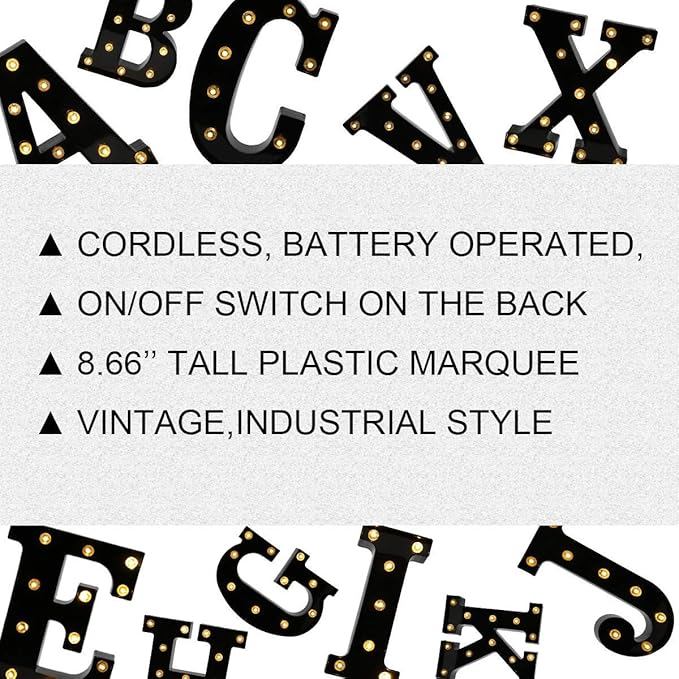 Light Up Black Alphabet Marquee Letters Sign LED Marquee Number Lights Sign for Night Light Home Bar Christmas Lamp Wedding Party Birthday Decoration J