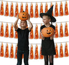 3P Metallic Fringe Tassel Banner Garland Foil Tinsel Streamer Wall Hanging Curtain Backdrop Banner for Parade Floats, Halloween Decorations, Christmas Day, Fall, Thanksgiving Party Decoration(Orange)