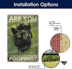 Funny Black Cat "Are You Pooping?" Tin Sign - Humorous Bathroom Wall Décor, 8x12 Inches, Vintage Metal Sign for Indoor & Outdoor Use, Cat Wall Art