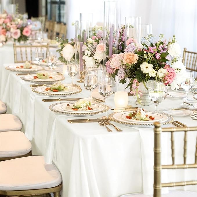 6 Pack Ivory Tablecloths for 8ft Rectangle Tables 60 x 126 Inch - Polyester Table Cover Stain and Wrinkle Resistant Washable Fabric Table Clothes for Wedding Party Banquet Reception Restaurant
