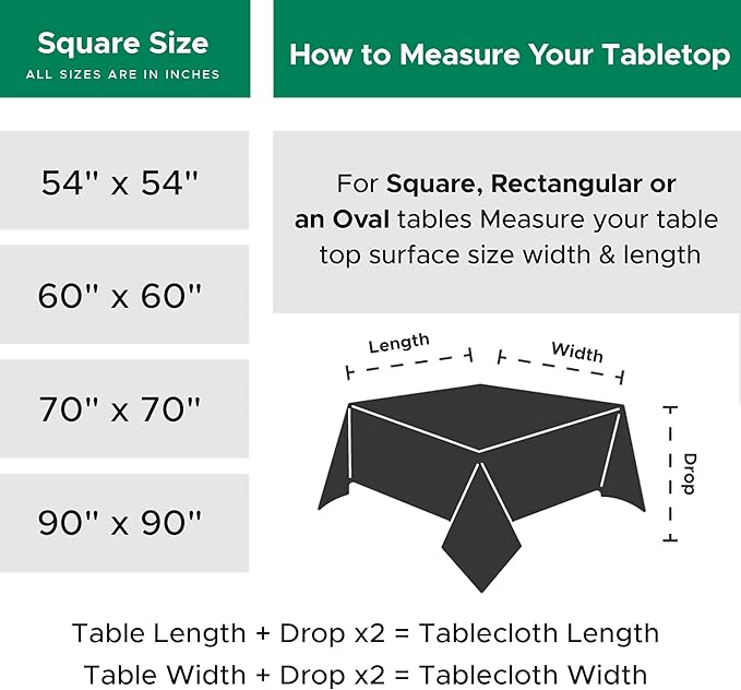 Biscaynebay Textured Fabric Christmas Square Table Cloth 70x70 Inch, Hunter Green Water Resistant Tablecloths for Dining, Kitchen, Wedding and Parties etc. Machine Washable