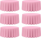 BRILLMAX 6 Pack Pink Round Tablecloths 132 Inch - Circle Bulk Linen Polyester Fabric Washable Table Cloth Cover for Wedding Reception Banquet Birthday Party Buffet Restaurant