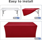 Nasitos Fitted Red Tablecloths for 8 Foot Tables - 96 x 30 Inch - 2 Pack Stretch Spandex Rectangle Table Clothes, Fabric Table Covers for Parties, Trade Show, Craft Show, Birthday