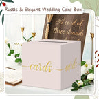 QIKSION Blush Pink Wedding Card Box, Rose Gold Foil Gift Card Box for Party, Wedding Reception, Graduation, Birthday, Baby Shower, Raffle