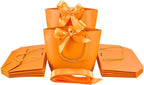 HUAPRINT Gift Bags with Handles,Party Favor Bags with Bow Ribbon,12Pcs Orange Paper Bags for Birthday Wedding Bridesmaid Present Celebration Holiday