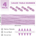 Aktor 4 Pack Lavender Table Runner Boho Cheesecloth Table Runner Semi Sheer Gauze Fabric Runners for Wedding Birthday Baby Shower Party Boho Table Decoration（Lavender）