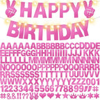 167Pcs DIY Glitter Customizable Banner Kit Happy Birthday Letter Banners Valentine's Day Garlands Personalized Love Heart Banner Decor Baby Shower Birthday Party Decorations Supplies(Shiny Light Pink)