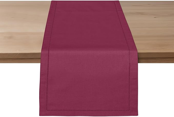 Ruvanti Linen Table Runner 72 Inches, Classic Hemstitch, Washable, Reusable, Non-Slipping, Stain Resistant- Perfect for Parties, Weddings, Dinners, Thanksgiving, Christmas, Indoor use – Burgundy