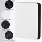 Trading Card Binder 9 Pocket, Zipper Binder Card Album Holds 540 Cards, 30 Pack Acid-Free Pages with Side Loading, Premium Leather Cover Card Folder for TCG/MTG/Sports Cards Collection, White