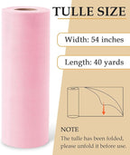 Light Pink Tulle Fabric Roll, 54" x 40 Yards (120FT) Tulle for Wedding Decoration DIY Tutu Party Valentine's Day Backdrop Baby Shower Table Skirts Gift Wrapping