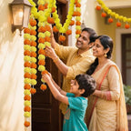 5 Pcs Marigold Garland Diwali Decor Artificial Flowers, 4.5 Feet Artificial Marigold Flowers for Indian Pooja Diwali Home Mantle Decor Wedding Decoration for All Year Decoration (Yellow＆Orange)