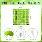 12PCS Green Shimmer Wall Backdrop, Square Sequin Photo Backdrops Panel, Glitter Wall Background for Birthdays, Weddings, Christmas, Engagements, Disco Bachelorette Party Decoration (3FTx4FT)