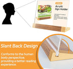 Acrylic Sign Holder 8.5x11 Inch with Wood-Color Base, Tabletop Display Sign Frame Horizontal Clear for Store/Coffee Shop/Restaurant Menu Display Hotel/Office Show Exhibitions Holder, 2 Pack L Shape