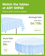 Pureegg Plastic Table Cloth Disposable 10 Pack, 54 x 108 Inch Table Cloths, Party, Picnic, Decorative Gingham Tablecloths, Rectangle, Blue and White Checkered Cover, Leakproof & Sturdy, Blue Plaid