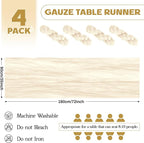 Aktor 4 Pack Ivory Table Runner Boho Cheesecloth Table Runner Semi Sheer Gauze Fabric Runners for Wedding Birthday Baby Shower Party Boho Table Decoration（Ivory）