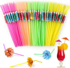 Paxcoo 50pc Umbrella Straws for Cocktails, Tropical Hawaiian Luau Party Decorations (Assorted Colors)
