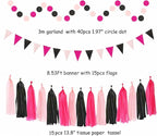 Hot-Pink Black Party-Decorations - 33pcs Baby Girl Women Birthday Banner,Streamers Tassel Garland,Birthday Tissue Pom Poms Honeycomb,Paper Lantern Fans,Wedding Bachelorette Graduation Decor Hugtmr