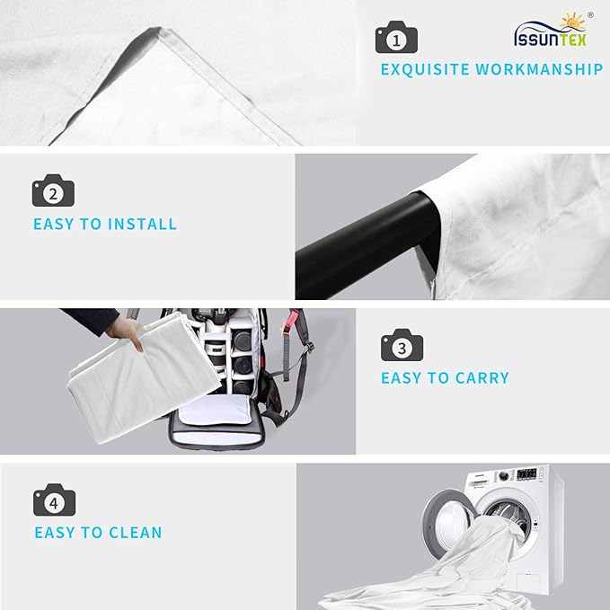ISSUNTEX 10X12 ft Background Muslin Backdrop, Photo Studio, Collapsible High Density Screen for Video Photography and Television-White