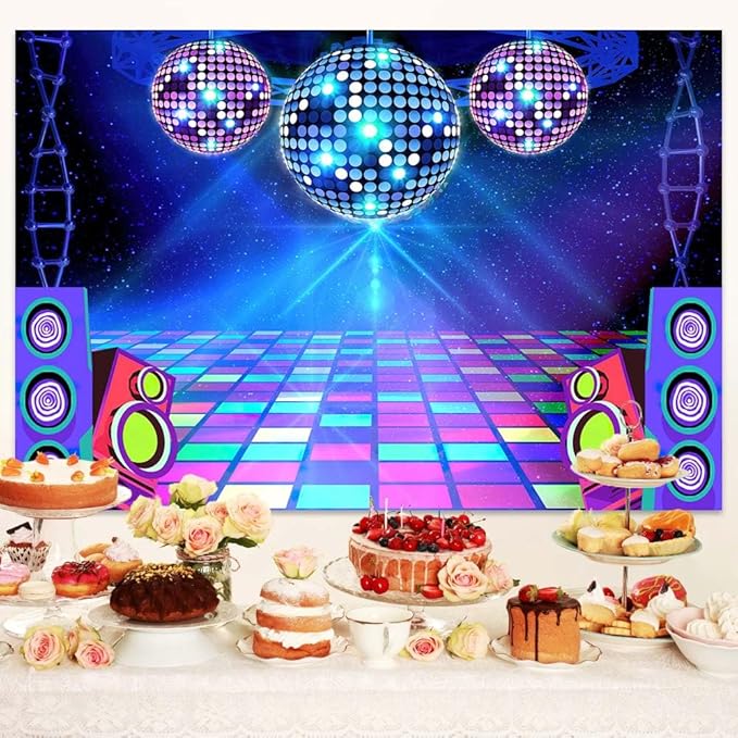 Dance Party Backdrop Retro 80s 90s Theme Stage Dance Ball Music Birthday Party Decoration DJ Photography Background 10 x 8 ft for Baby Shower Picture Photo Shoot Polyester Fabric, Red