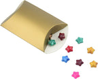 Aokbean 100 Pack Mini Pillow Candy Box Small Gift Boxes with 50 Yards Ribbon for Christmas Wedding Party Favor Gift, Jewelry or Soap Packaging (Gold)