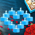 LED Tea Lights Candles- 50PACK Flameless Candles Realistic and Bright Flickering Long Lasting 200Hours for Holiday Celebration,Home Decoration Blue