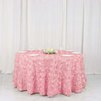 Efavormart 120" Wholesale Round Table Cover Pink Grandiose Rosette 3D Satin Tablecloth for Wedding Party Event Decoration