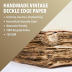 Wanderings Handmade Antique Deckle Edge Blank Paper - 8.25 x 11.7 - A4 Size Package of 50 - Recycled Watercolor Mixed Media Loose Leaf Paper for Writers Invitations Crafts - Thick 150 GSM