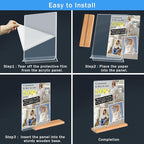 Kersally Acrylic Sign Holder 11 x 8.5'', 4 Pack Double-Sided Clear Table Display Stands with Wood Base,Horizontal Acrylic Frame Menu Flyer Paper Holder for Store, Restaurant, Hotel, Office, Show Fair