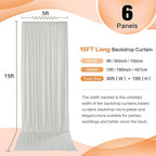 30ft x 15ft Ivory Wrinkle Free Backdrop Curtains for Parties,Silky Polyester Fabric Wedding Ceiling Drapes, 6 Panels 15ft Photo Back Drop Drapes for Baby Shower Photography Stage Background Cloth