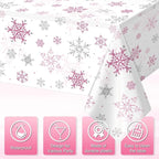 6 Pcs Christmas Snowflake Party Tablecloths Decorations,Plastic Pink Winter Onederland Rectangle Table Cover for Christmas New Year Girls 1st Birthday Baby Shower Holiday Party Decorations,54x108 inch