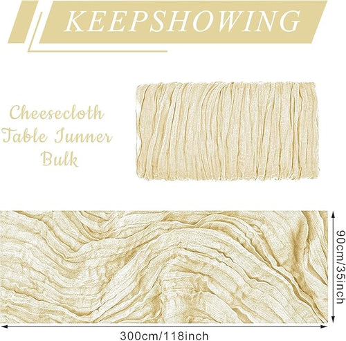 12 Pack Cheesecloth Table Runner, Runner Gauze Boho Wedding Decor Romantic Table Runner for Wedding Birthday Party(35" x 118") (Beige)