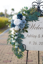 ponatia Wedding Arch Flowers (Pack of 2), Artificial Dusty Blue Flowers & Welcome Signs Decorations for Wedding Ceremony Reception