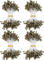 600-Pack Flower Stamens for Crafts, 5mm Double Heads Artificial Pearl Floral Pistil Mini Flower Pollens Stamens for DIY Making/Wedding/Scrapbook Decoration [Golden Coffee]