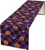 Halloween Table Runner,Purple Checkered Pumpkin Table Runner for Kitchen Dining Table Decoration Home Party Decor 13x90 Inch