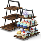 2 Pack Cupcake Stand 3 Tier Dessert Stand for 56 Cupcakes Dessert Table Display Set Wooden Cupcake Display Trays for Wedding,Birthday, Graduation, Party Decorations, Rustic Brown