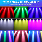19x10W Moving Head Light Focusing/Beam/Wash/Zoom Effect Stage Lights 4-in-1 LED DMX512 & Sound Activated Control for DJ Disco Nightclub KTV Bar Theater Shopping Mall (6 PCS