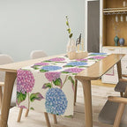 Spring Hydrangea Flower Table Runner, Seasonal Summer Plants Watercolor Pink Purple Florals Dinner Runner for Home Kitchen Dining Table Party Holiday Decoration 13"x108"