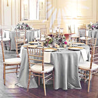 12 Pack 108 Inch Silver Satin Tablecloth - Premium Bright Silky Round Tablecloth Overlay Smooth Fabric Table Cover, Table Decoration for Wedding Party Banquet Events Restaurant Kitchen Dining