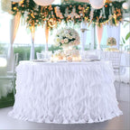 Partisky White Tulle Curly Willow Table Skirt for Rectangle Table 17ft, Ruffle Tutu Table Cloth for Wedding,Bridal Shower, Baby Shower,Birthday Party