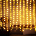 Curtain Window String Lights 6.5 x 5 Feet LED Copper Tapestry Backdrop Twinkle Fairy Lights Battery Operated 8 Modes Lights Remote Control USB Powered Light Above Bed for Wedding Party
