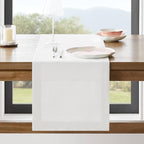 ZeeMart Linen Textured Border Table Runner, 14 x 36 Inch White, Farmhouse Style White Table Runners 36 Inches Long, Easy Care Everyday Polyester Table Runner