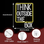 Think Outside The Box Neon Sign Dimmable White Words Neon Light for Wall Decor Led Think Light Up Sign for Study Room Classroom Library Meeting Room Bedroom (16.1 * 11.8 In)