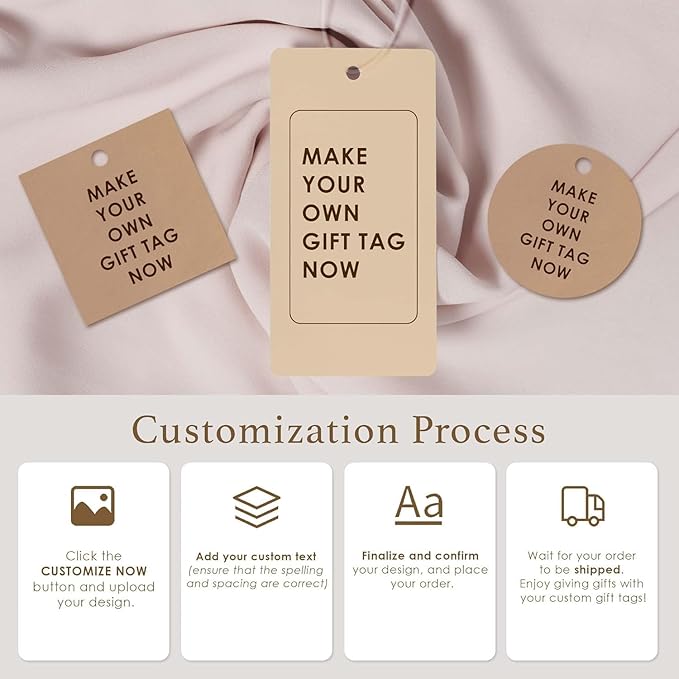 100 pcs Custom Hang Tags - Personalized Clothing Tag with Your Logo & Text - Custom Tags for Handmade Items Clothes Business Ideal for Apparel Jewelry Gift Label Tag