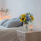 Leftover Faux Flowers in vase,Table centerpieces for Dining Room,Blue-Yellow Sunflower Flower centerpieces for Tables